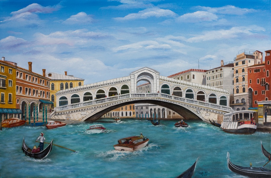 Rialto Bridge on Grand Canal in Venice    